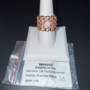 Rose Gold Plated Moonstone Ring bomb party size 10.  Stunning new with tag/bag